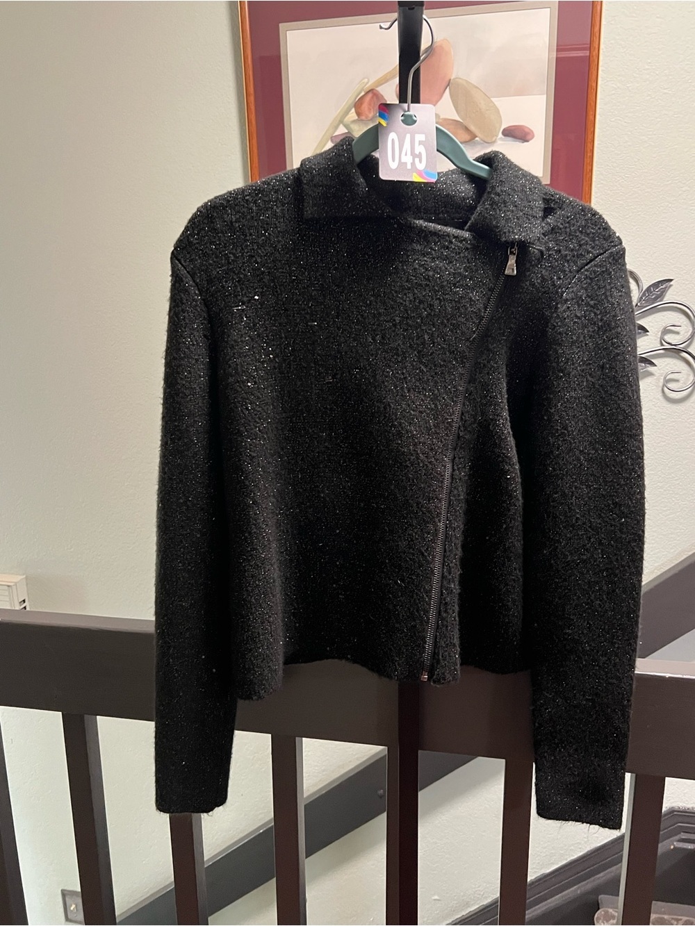 Ann Taylor Black Textured Asymmetrical Zip Jacket Size small #DC045